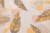 Botanical bohemian wallpaper featuring wild leaves, soft flowers, and organic textures.